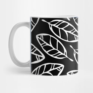 Black with white leaves simple design Mug